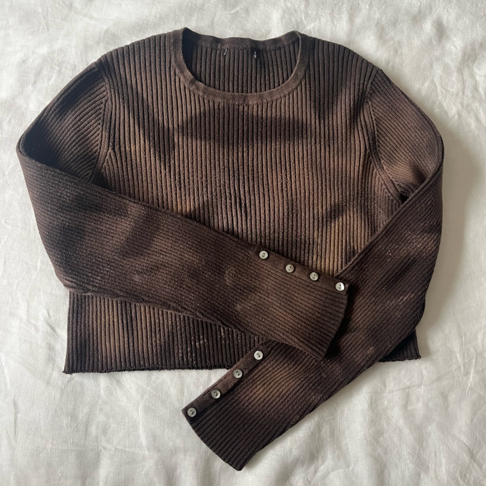 Unbranded | Brown Tie-dye Ribbed Cropped Sweater